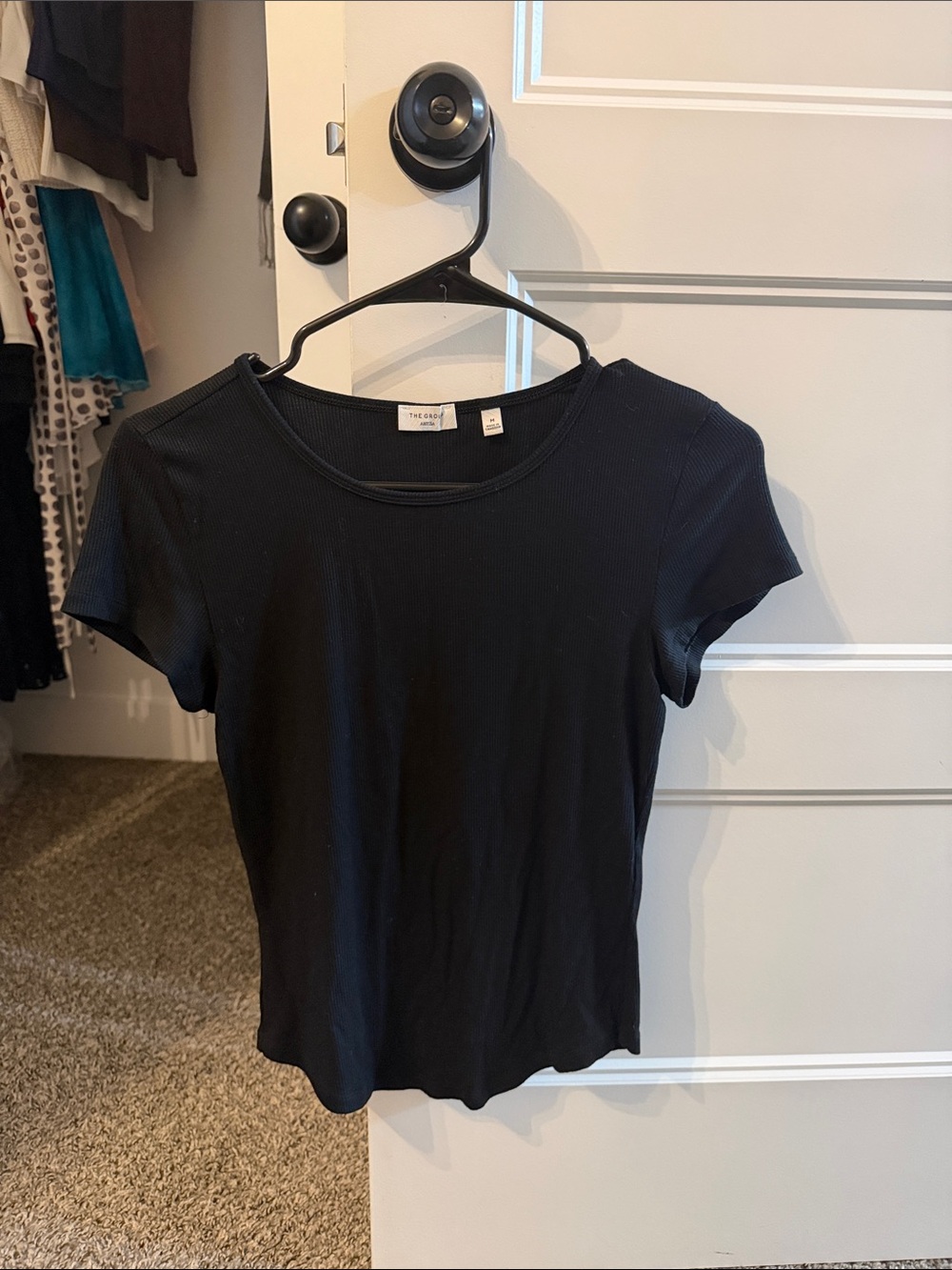 Aritzia Black Ribbed Crewneck Short Sleeve Tee